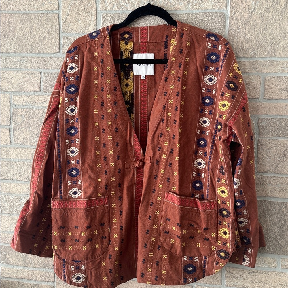 Madewell Embroidered Kimono Shirttail Wrap Jacket- XL Earthy - Picture 4 of 10